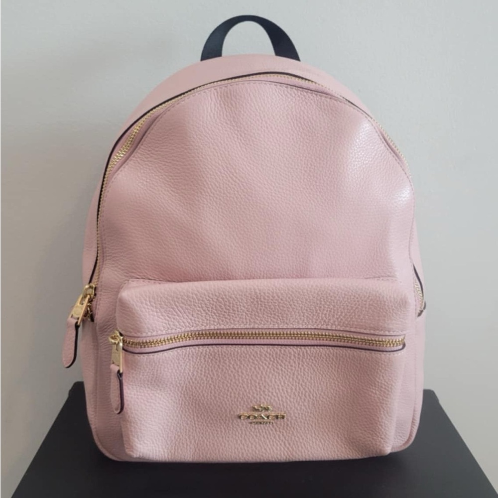 BNWT COACH Medium Charlie Pebble Leather Pink Backpack - Picture 2 of 8